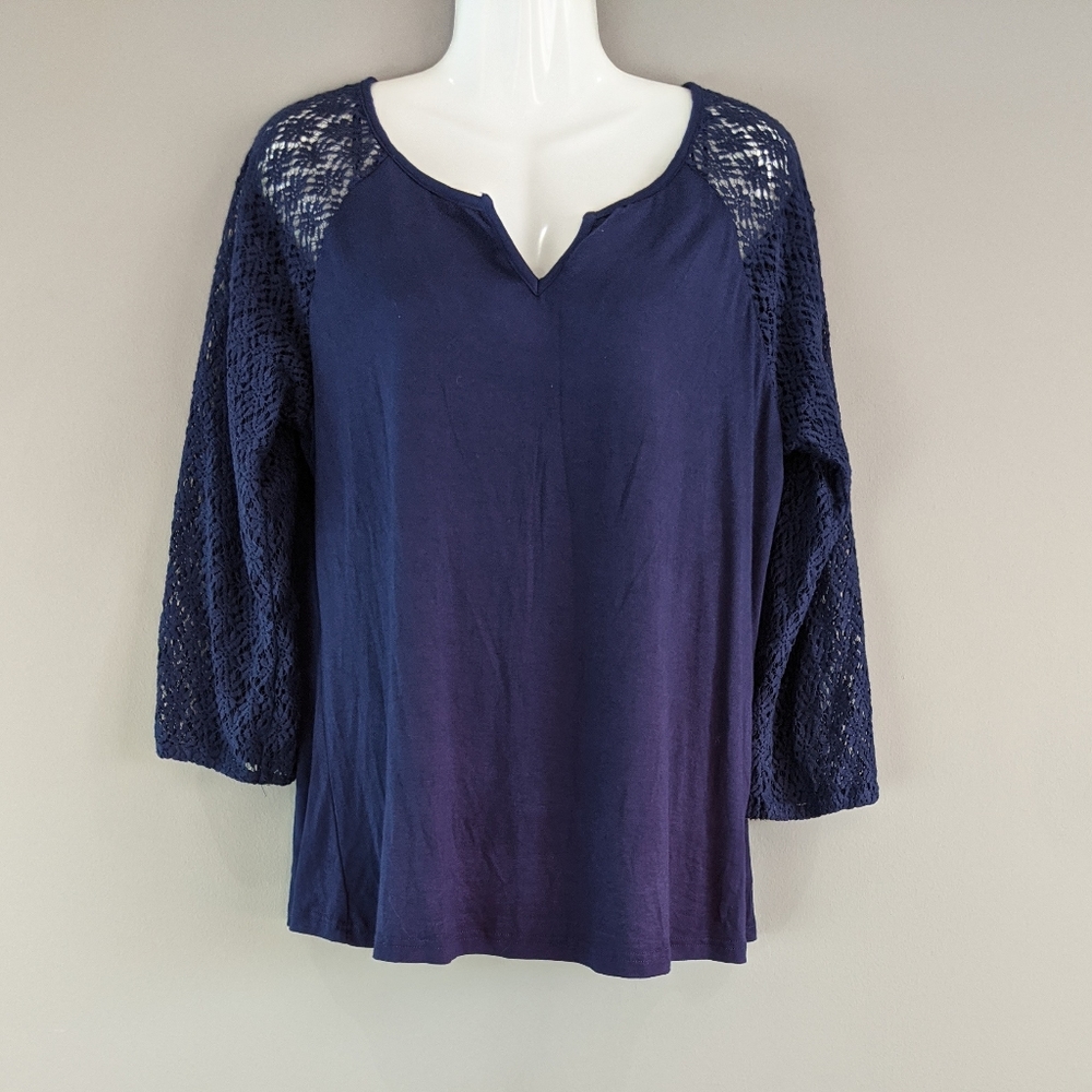 Skies are Blue Colten Lace Raglan Sleeve Knit Top